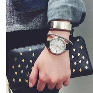 Jacqueline Three-Hand Date Black Leather Watch